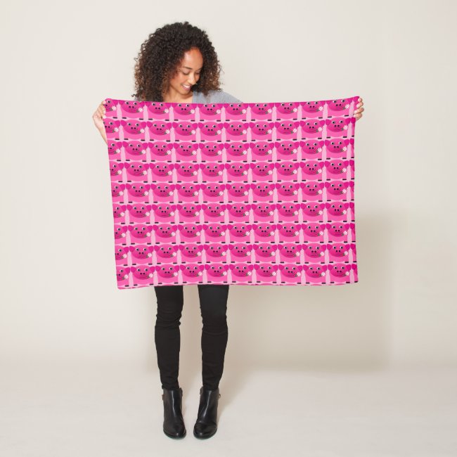 Cute Pink Pig with Flower Pattern Fleece Blanket