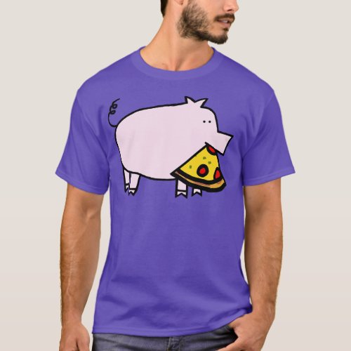 Cute Pink Pig with Pepperoni Pizza Slice in Mouth T_Shirt
