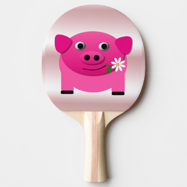 Cute Pink Pig with Ping Pong Paddle