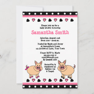 Cute Pink Piggy Baby Shower Invitation
