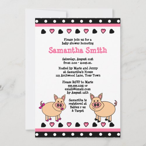 Cute Pink Piggy Baby Shower Invitation