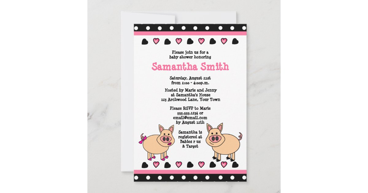 Cute Pink Piggy Baby Shower Invitation | Zazzle
