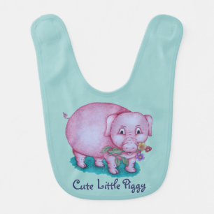 Cute pink piggy with colorful flowers farm animal baby bib