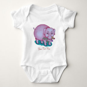 Cute pink piggy with colorful flowers farm animal baby bodysuit