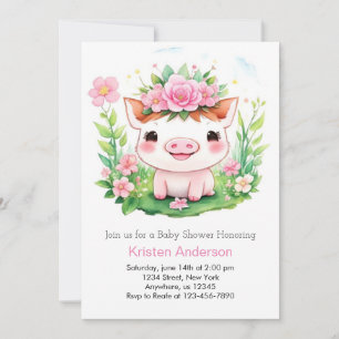 Cute Pink Piglet Adventure Girl Baby Shower Invitation