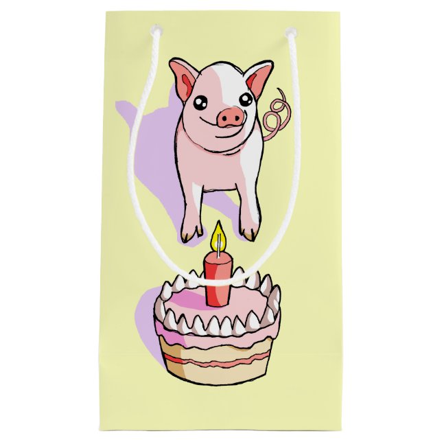 Cute Pink Piglet Birthday Cake Drawing Gift Bag (Front)