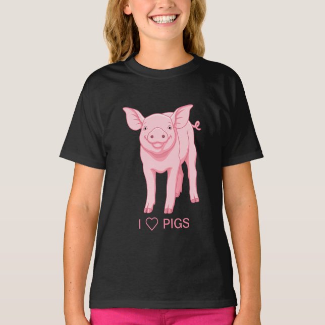 Cute Pink Piglet I Love Pigs T-Shirt (Front)