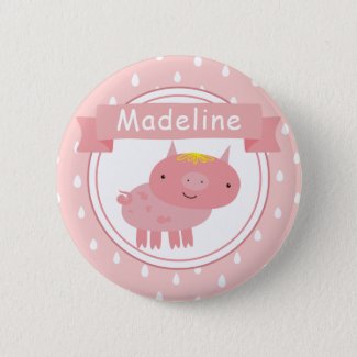 Cute Pink Piglet - Personalized Kids'  Button