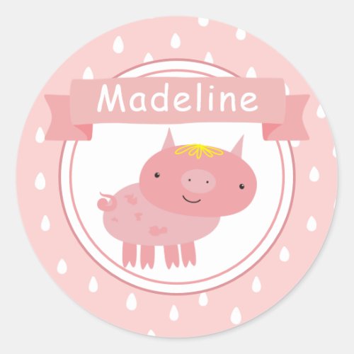 Cute Pink Piglet _ Personalized Kids Classic Round Sticker
