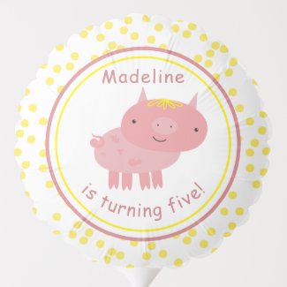 Cute Pink Piglet & Polkadots Personalized Birthday Balloon