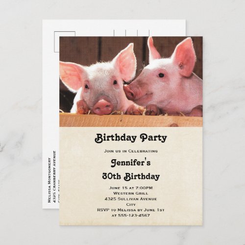 Cute Pink Piglets Animal Photo Birthday Invite