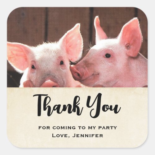 Cute Pink Piglets Animal Photo Party Thank You Square Sticker