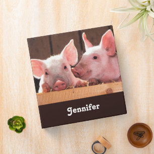 Cute Pink Piglets Animal Photograph 3 Ring Binder