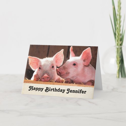 Cute Pink Piglets Animal Photograph Birthday Card