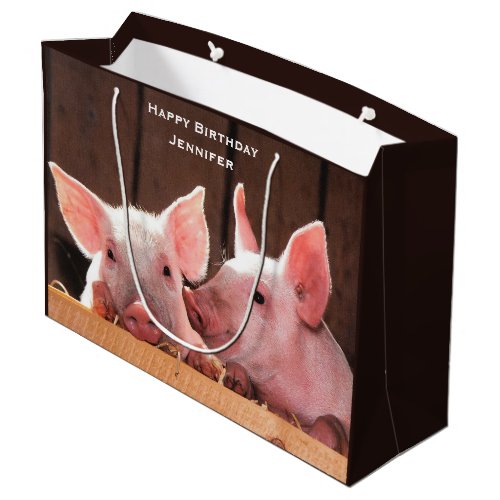 Cute Pink Piglets Animal Photograph Birthday Large Gift Bag