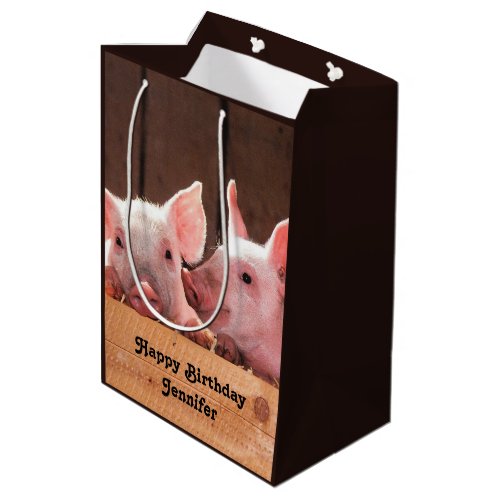 Cute Pink Piglets Animal Photograph Birthday Medium Gift Bag