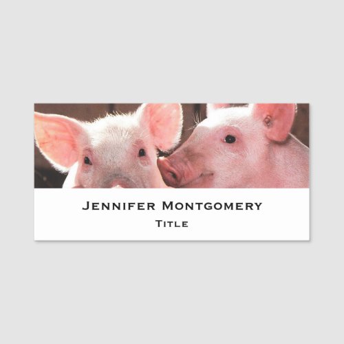 Cute Pink Piglets Animal Photograph Name Tag