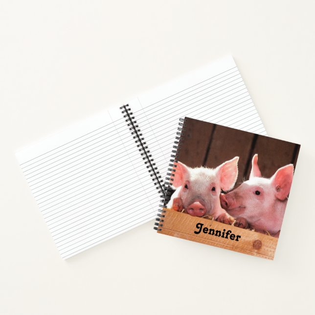 Cute Pink Piglets Animal Photograph Notebook (Inside)