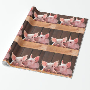 Cute Pink Piglets Animal Photograph Pattern Wrapping Paper