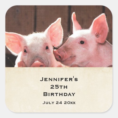 Cute Pink Piglets Animal Photograph Save the Date Square Sticker