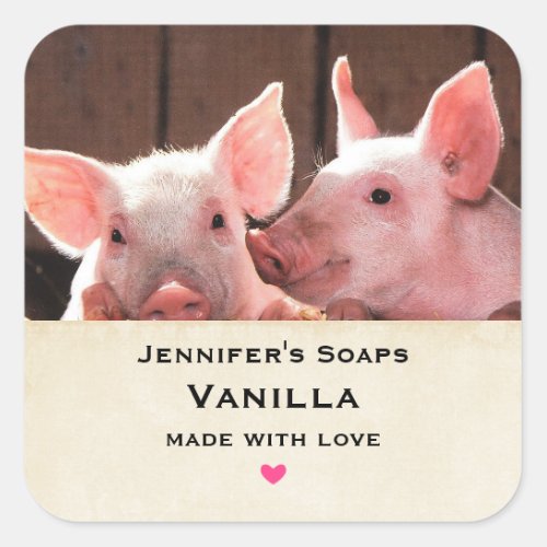 Cute Pink Piglets Animal Photograph Soap Business Square Sticker