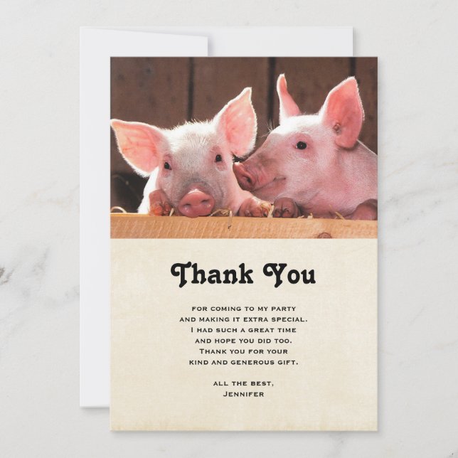 Cute Pink Piglets Animal Photograph Thank You Card (Front)