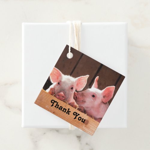 Cute Pink Piglets Animal Photograph Thank You Favor Tags