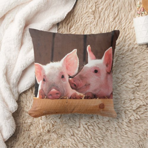 Cute Pink Piglets Animal Photograph Throw Pillow