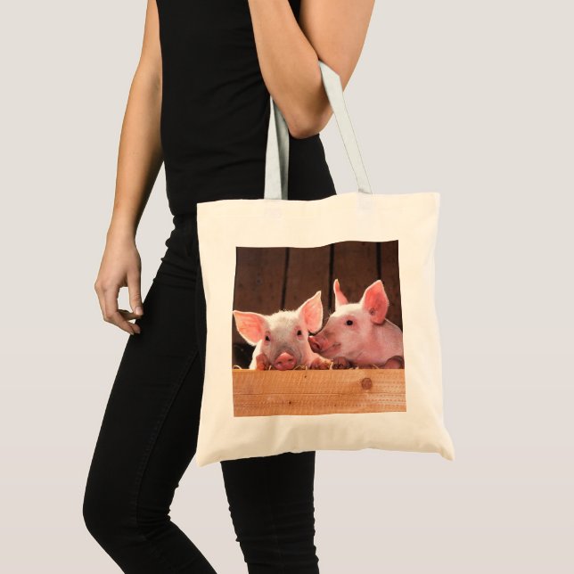 Cute Pink Piglets Animal Photograph Tote Bag (Front (Product))