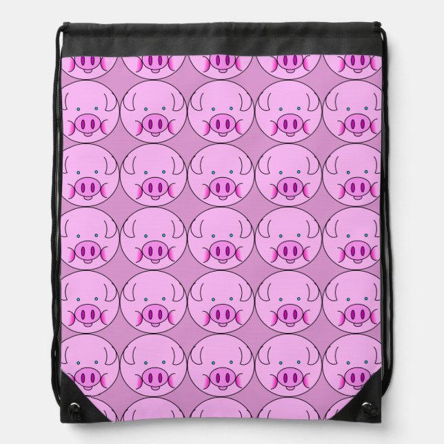 Cute Pink Piglets Cartoon Pattern Drawstring Bag (Front)