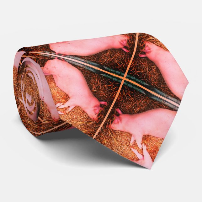 Cute Pink Piglets Pattern Neck Tie (Rolled)