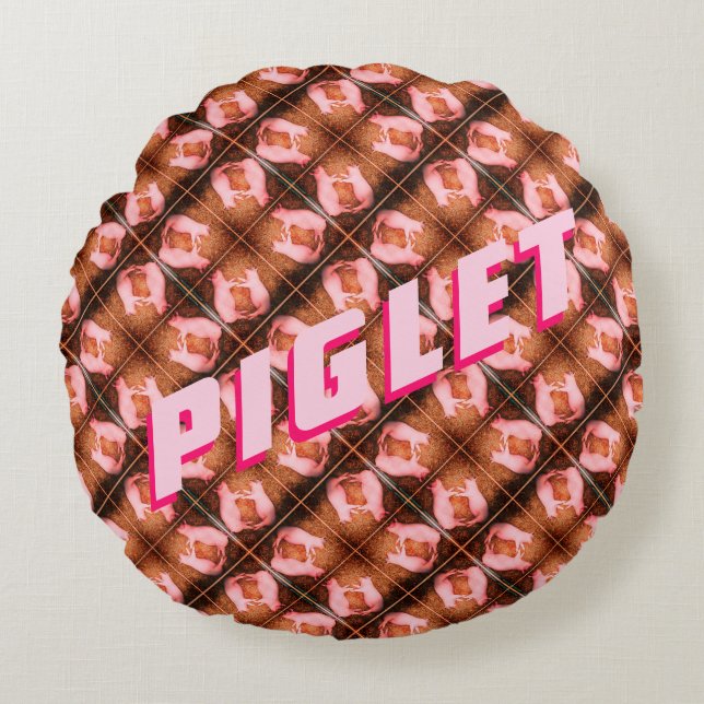 Cute Pink Piglets Pattern Round Pillow (Front)
