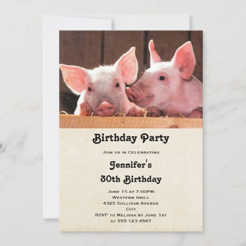 Cute Pink Piglets Photograph Birthday Invitation