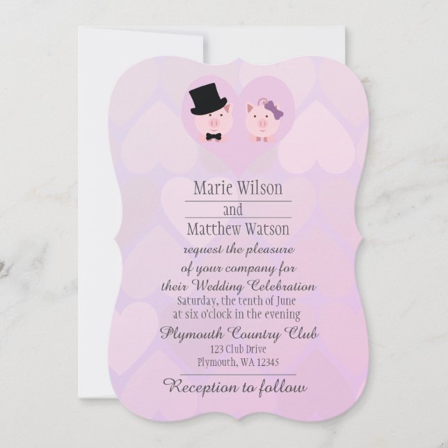 Cute Pink Pigs in Love Wedding Invitation (Front)