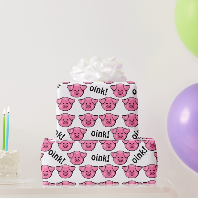 Cute Pink Pigs Oinking Wrapping Paper (Party Gifts)