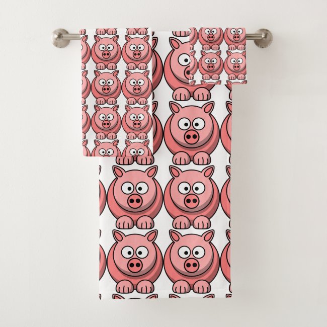 Cute Pink Pigs Pattern Bath Towel Set