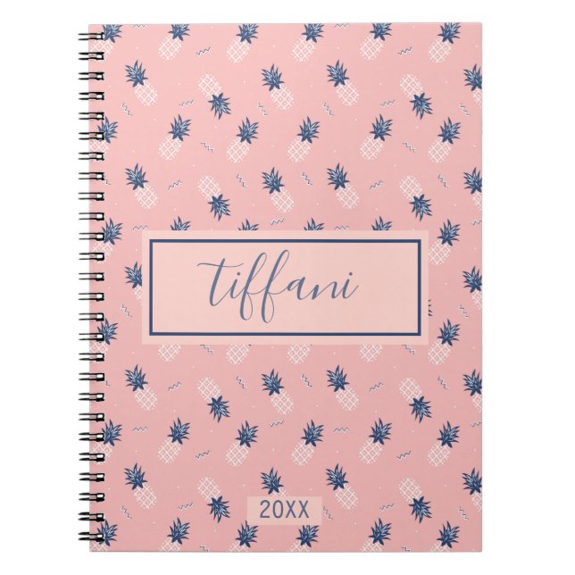 Cute Pink Pineapple Doodle Notebook (Front)