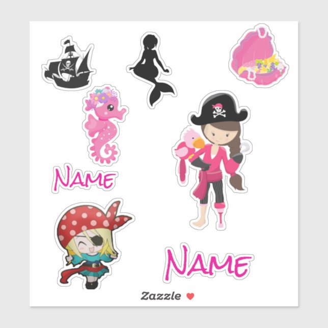 Cute Pink Pirate Girl Sticker (Sheet)
