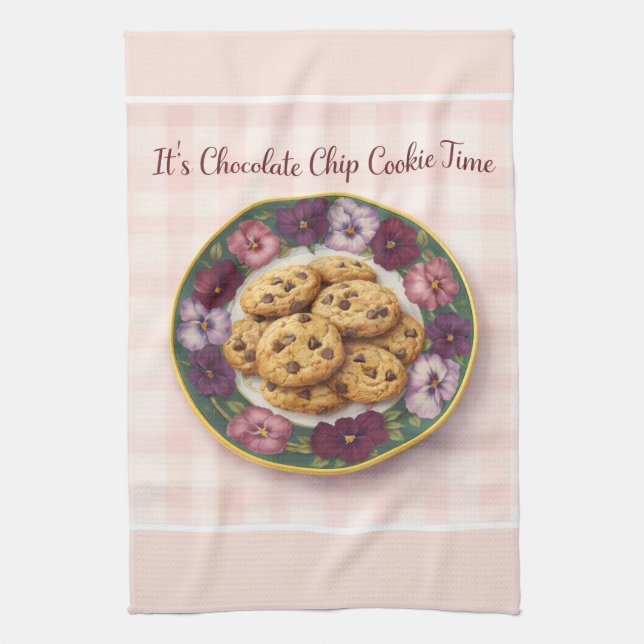 Cute Pink Plaid Baking Cookie Time  Kitchen Towel (Vertical)
