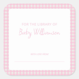 Cute Pink Plaid Gingham Baby Shower Bookplate