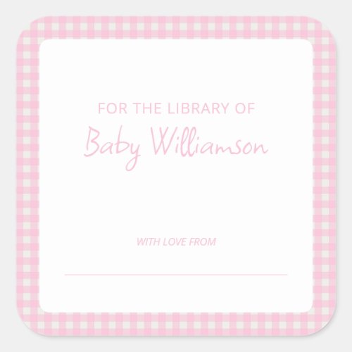 Cute Pink Plaid Gingham Baby Shower Bookplate