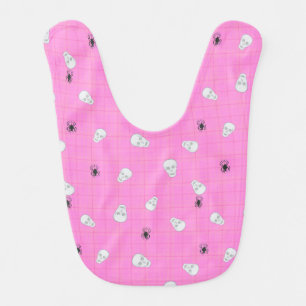 Cute pink plaid Halloween Skulls & Spiders Baby Bib