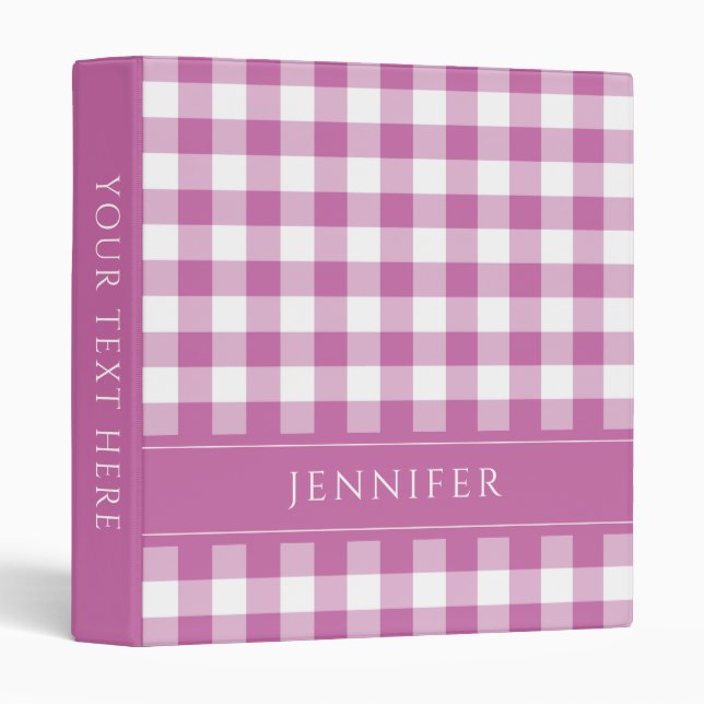 Cute Pink Plaid Name 3 Ring Binder (Front/Spine)