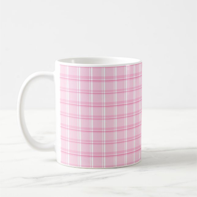 Cute Pink Plaid Patterned Coffee Mug (Left)