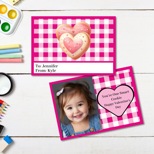 Cute Pink Plaid Photo Classroom Valentine Card (Creator Uploaded)