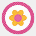 Cute pink plaid stiched flower spring girl classic round sticker
