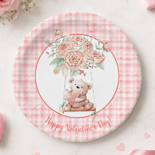 Cute Pink Plaid Valentine's Day Paper Plates