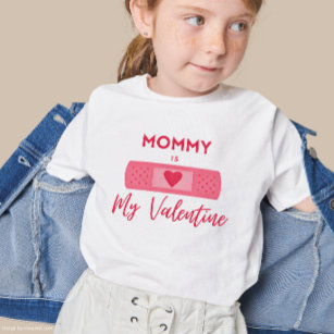 Cute Pink Plaster Heart Mommy Is My Valentine Baby T-Shirt