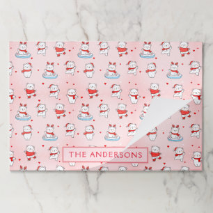Cute Pink Polar Bear Christmas  Paper Placemat