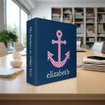 Cute Pink Polka Dot Anchor with Navy Custom Name Binder<br><div class="desc">A trendy and elegant design with dots and preppy colors plus an area to add your name or monogram.</div>